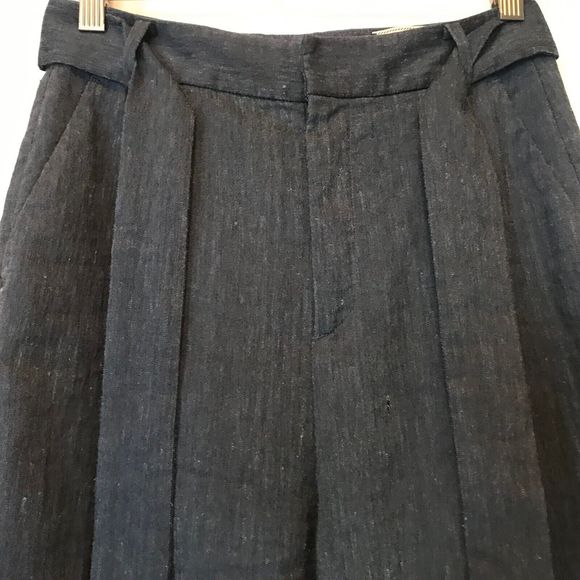United Arrows Wide Leg Pants Women Blue Linen Elegant High Rise Size 36 xs - Picture 2 of 11